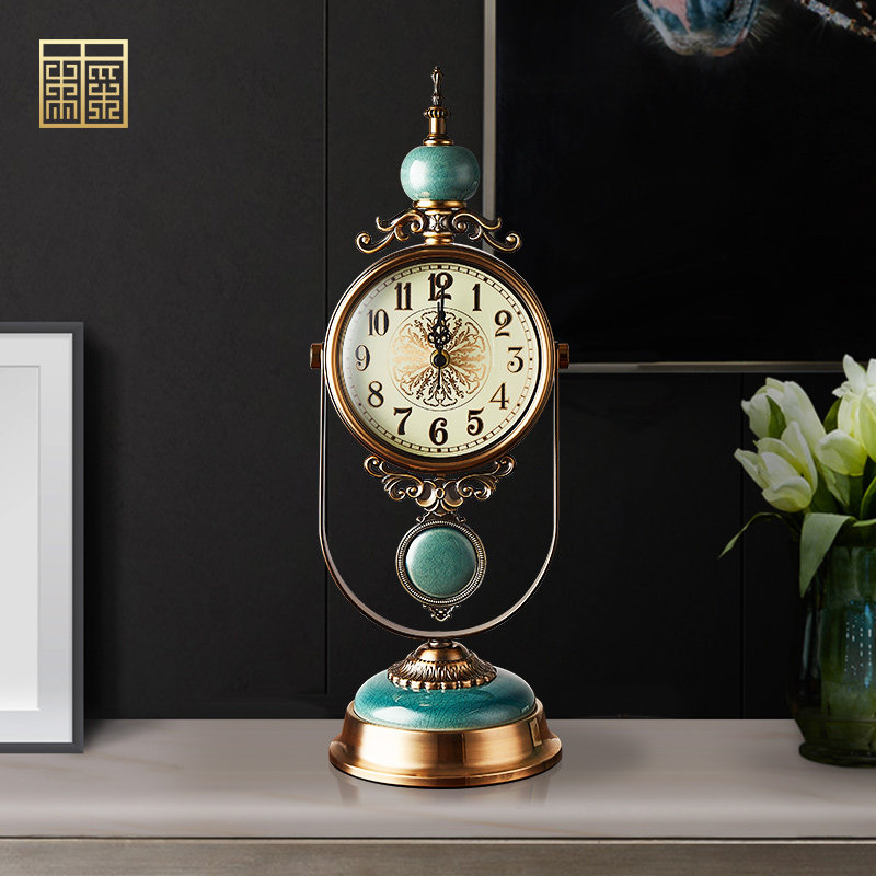 美式复古座钟摆台式轻奢客厅桌面时钟装饰坐钟家用摆件石英钟表,家居饰品,台钟/闹钟,淘宝优惠券,粉丝福利购,淘宝优惠卷