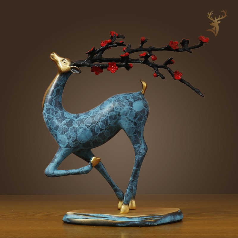 新中式纯铜梅花鹿摆件家居酒柜装饰品客厅玄关工艺品招财开业送礼