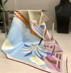 65cm中方巾100%桑蚕丝 饰领巾65 假日海岸 双面印花同花同色装