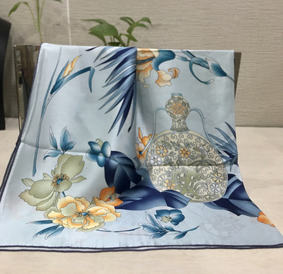 瓷都往事～100%桑蚕丝90*90cm素绉缎真丝大方巾微瑕单面印花