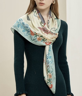 仓木织色高货100%桑蚕丝16姆米素绉缎110*110真丝大方巾微瑕款