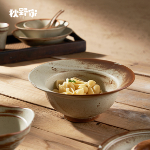 秋野家日式侘寂风粗陶餐具色釉手工刷釉景德镇2025新款碗盘碟汤碗