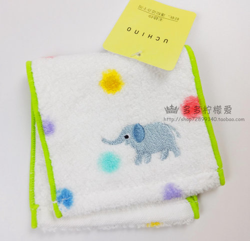 专柜正品内野accototo大象彩点纯棉宝宝儿童口水巾擦手巾方巾S25