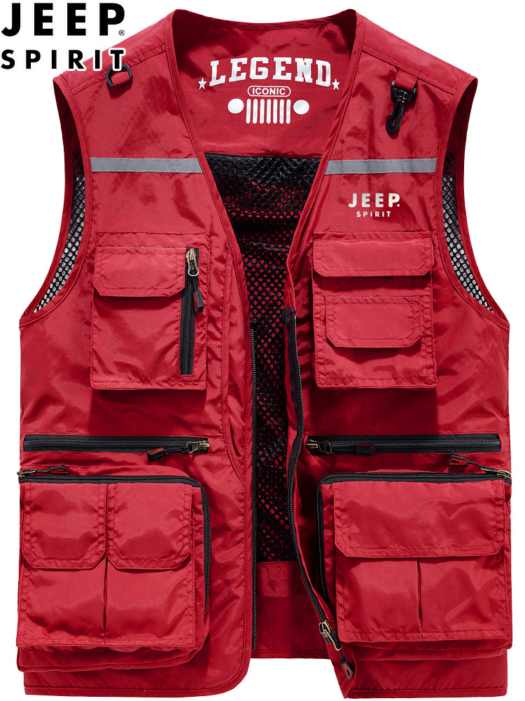 JEEP 조끼 남자 사진 낚시 감독 조끼 메쉬 멀티 포켓 작업복 야외 속건성 양복 조끼 남성용 얇은 섹션