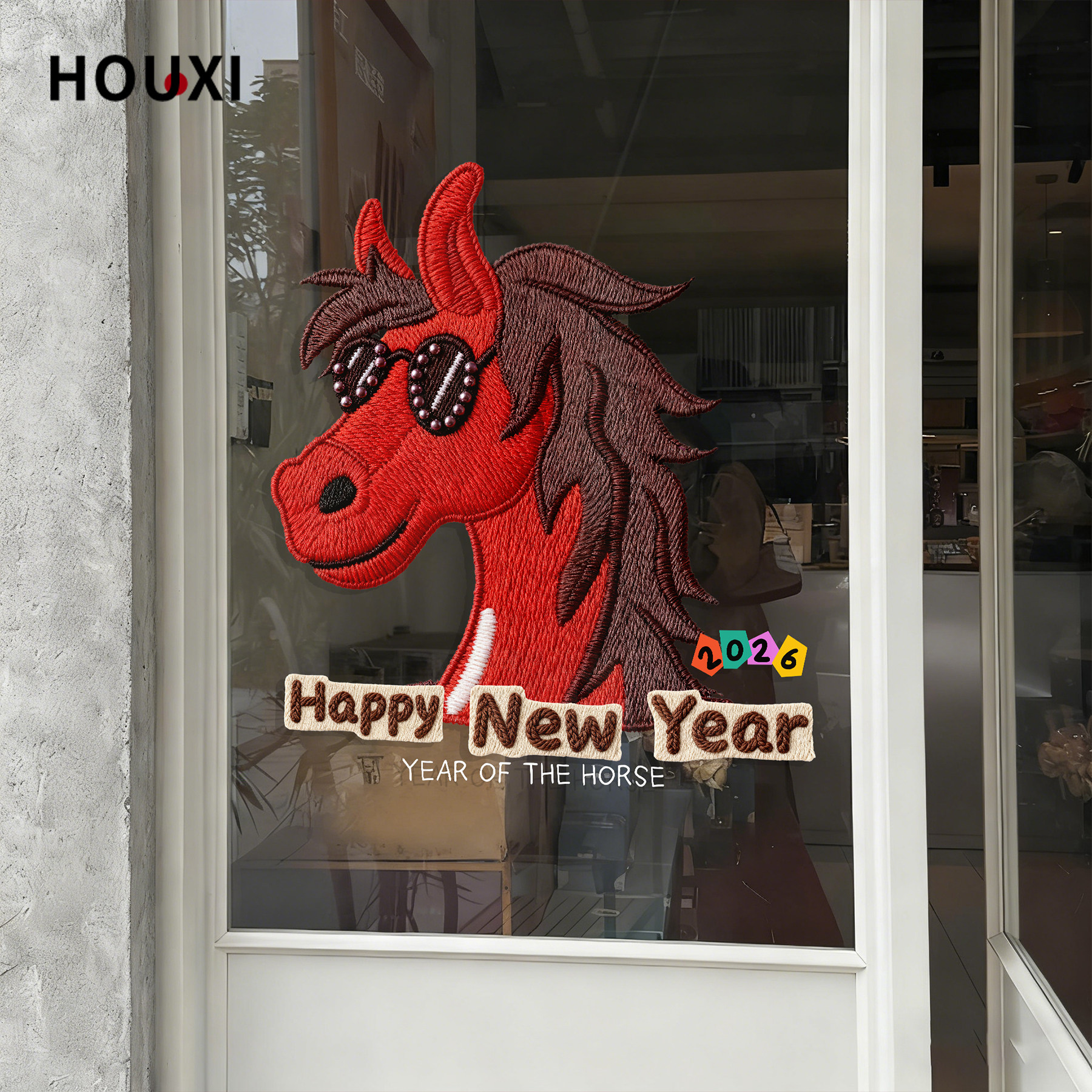 2026马年玻璃贴创意仿布艺店铺服装店咖啡厅酒店布置新年窗花静电,家居饰品,门贴,淘宝优惠券,粉丝福利购,淘宝优惠卷