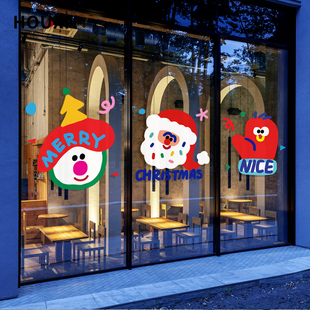 圣诞节卡通涂鸦手绘门贴装 饰贴纸店铺橱窗玻璃静电贴可爱节日布置