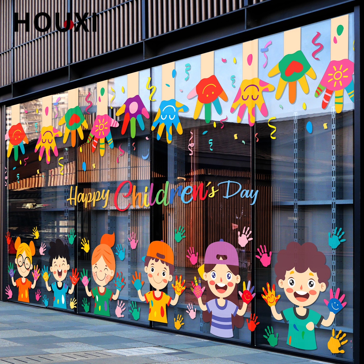 卡通小手掌底纹装饰儿童服装橱窗