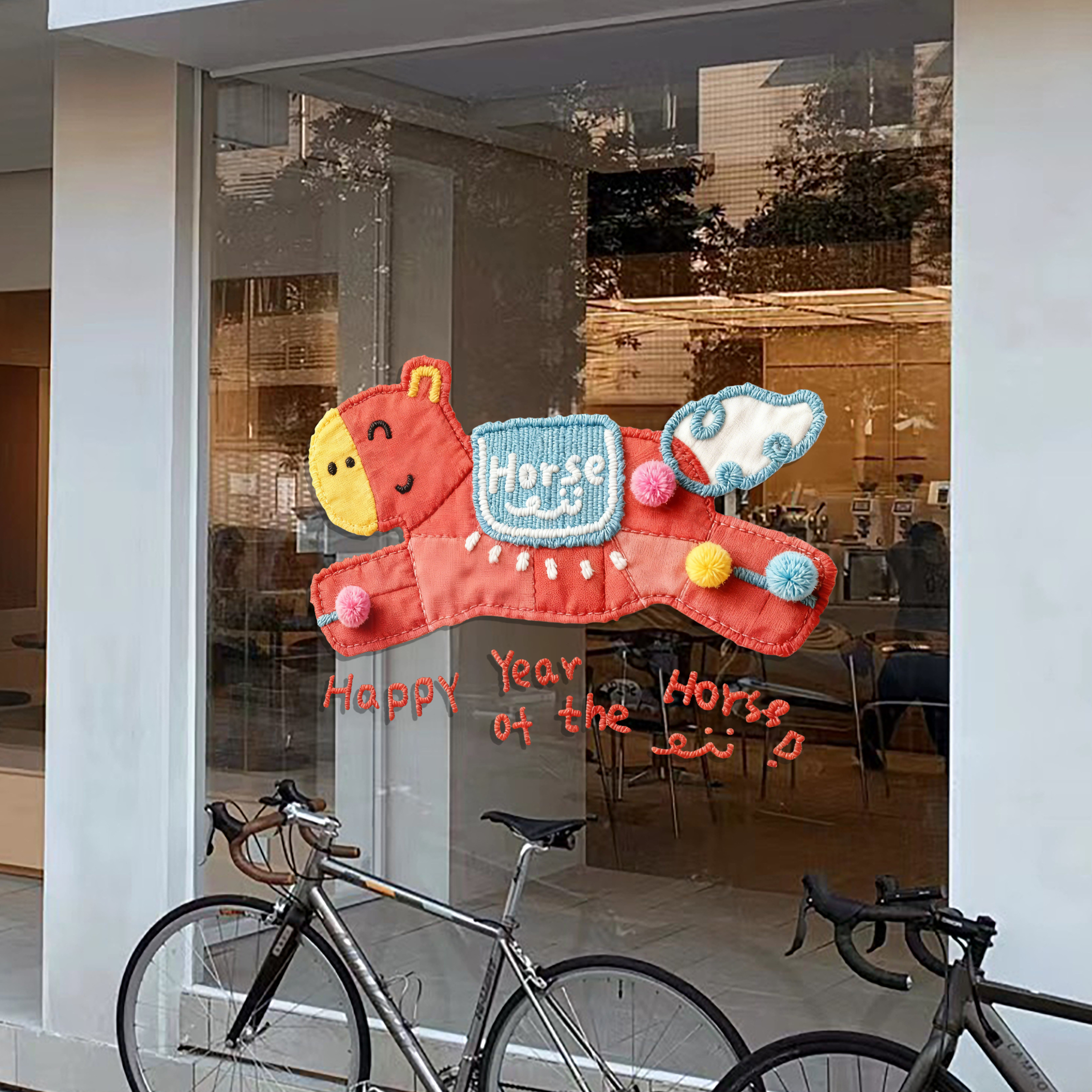 新年仿布艺小马玻璃贴静电材质餐厅商场服装店橱窗门套氛围装饰,节庆用品/礼品,圣诞装饰品,淘宝优惠券,粉丝福利购,淘宝优惠卷