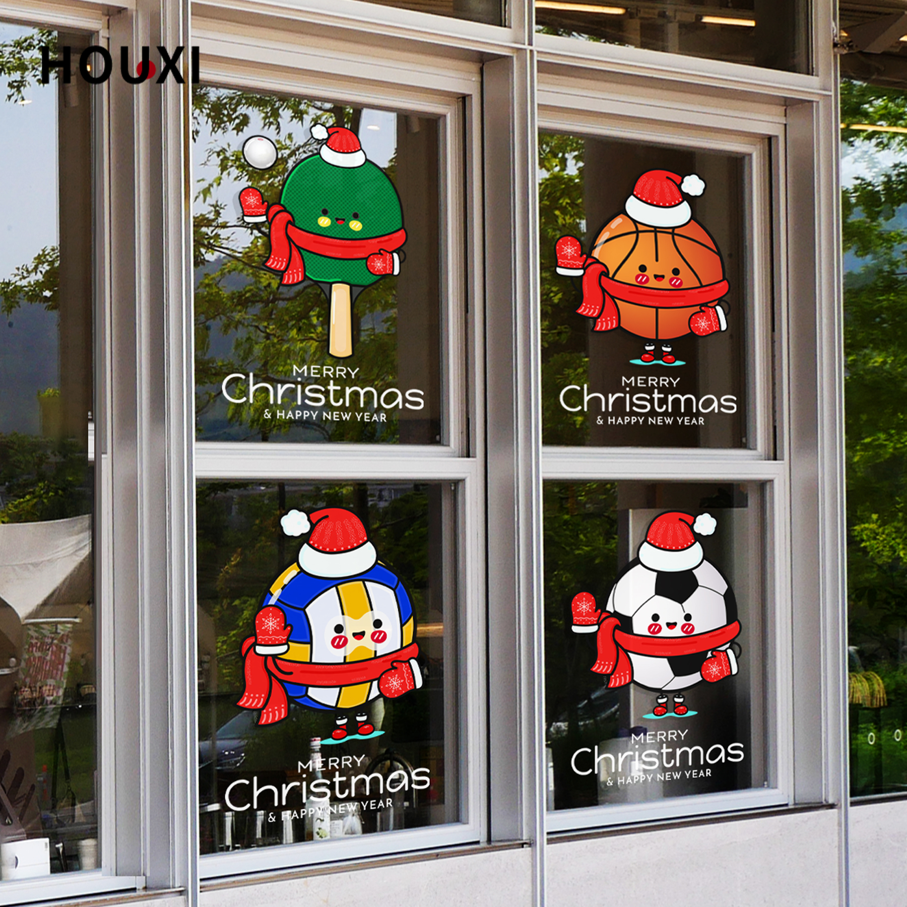 2026圣诞节快乐玻璃卡通装饰门贴