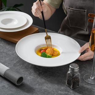 简约白色陶瓷草帽盘飞碟盘意面盘汤盘深盘沙律盘法式西餐酒店餐具