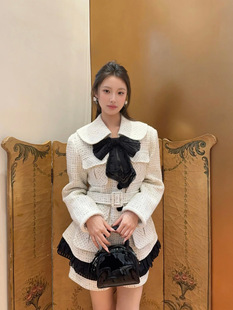 粗花呢蝴蝶结绣花饰边中长款 时尚 外套上衣 2026早春新款 拉家同款