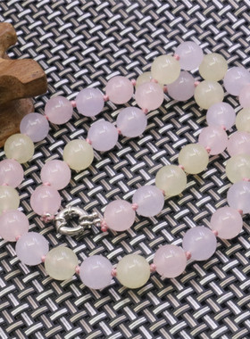 油菜花玉髓玉石圆珠女黄粉紫项链