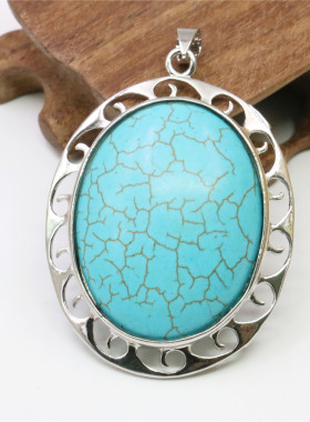 diy花边椭圆形蓝松石时尚风吊坠