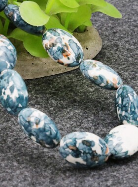 13X18mm椭圆形白紫色雨花石散珠子 DIY手工制作饰品项链手链配件