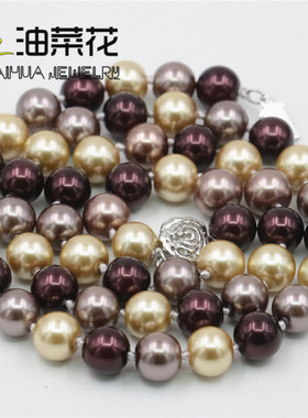 油菜花玻璃珍珠圆珠女混色项链