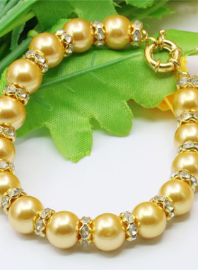 diy金色玻璃水晶饰品珍珠手链