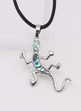 油菜花贝壳天然皮绳女蜥蜴项链黑