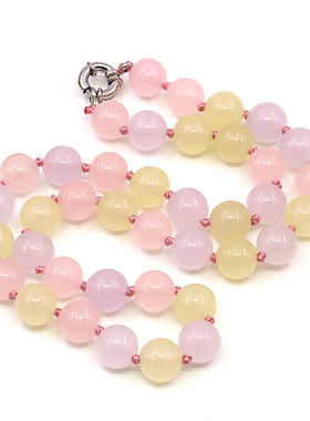 中国风项链油菜花玉髓粉黄紫圆女