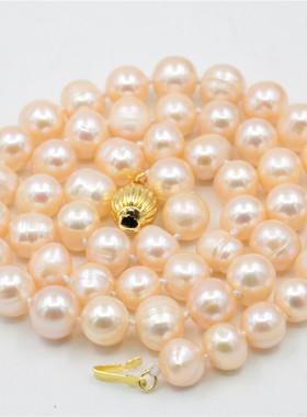 油菜花淡水珍珠近圆女粉色项链