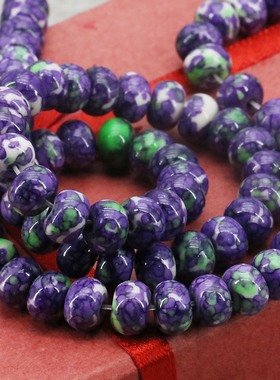 5X8mm紫绿色雨花石散珠算盘珠 DIY手工串珠项链手链耳环配件饰品