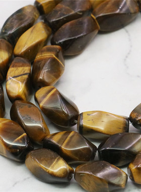 8X16mm扭珠黄色虎眼石散珠隔珠 天然虎睛石DIY手工串珠项链配件男