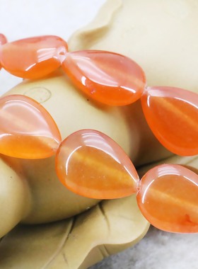 13X18mm水滴形橙色玉髓散珠子 DIY手工串珠天然玉石半成品配件女