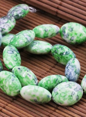 13X18mm椭圆形绿紫色雨花石散珠子 DIY手工制作饰品项链手链配件