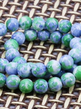 8mm圆珠绿紫色雨花石散珠子 DIY手工串珠项链手链配件隔珠制作女