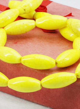 8X19mm米珠黄色松石散珠子 DIY手工串珠配件项链手链女配饰首饰