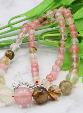 6-14mm圆珠叠珠西瓜皮玉石项链 DIY手工短链简约彩色天然石饰品女
