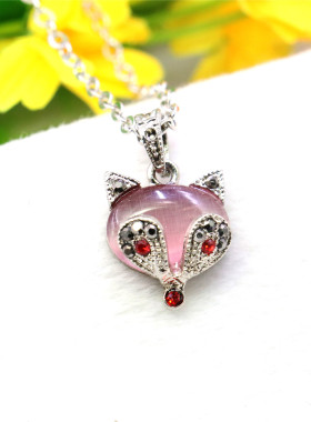 油菜花猫眼石天然合金女狐狸项链