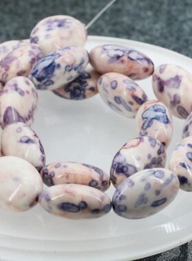 13X18mm椭圆形粉紫色雨花石散珠子 DIY手工制作饰品项链手链配件