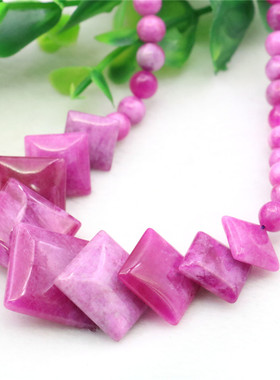 6-14mm圆珠对角方形天然石项链