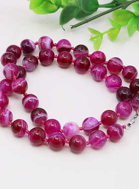 油菜花玛瑙玉石圆女天然项链玫红