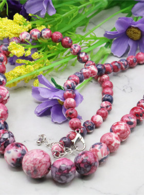 6-14mm天然玫红雨花石圆珠层叠塔珠项链 手工串配延长链短项饰女