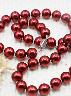 diy酒红色玻璃手工礼物珍珠项链