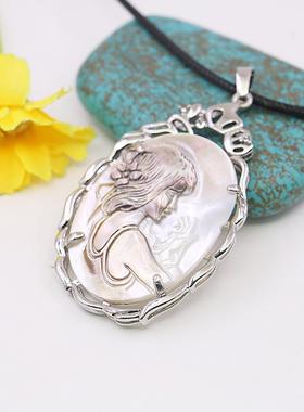 侧脸项链油菜花贝壳天然女皮绳