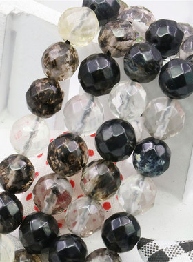 10mm黑色切面圆珠西瓜皮玉髓散珠子 DIY手工串珠制件项链手链配件