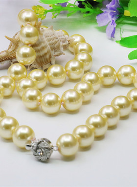 浅金色玻璃百搭珍珠项链