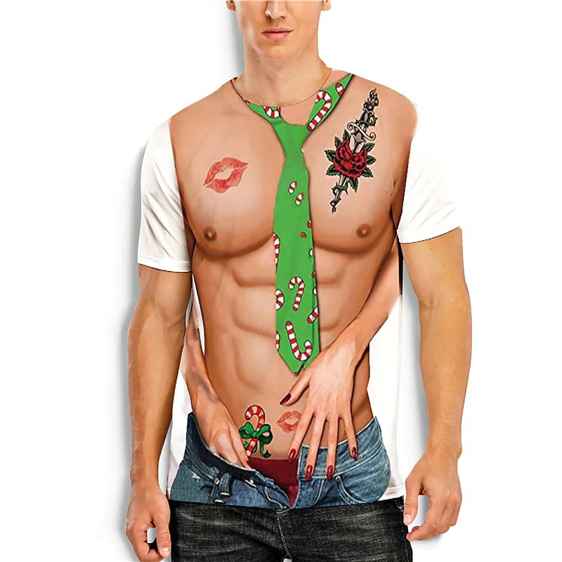 2023新款跨境模拟肌肉印花季街头