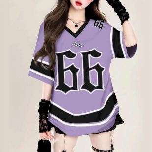 涤纶3DV领时尚 美式 男女休闲T恤街头风格 短袖 上衣 男夏季