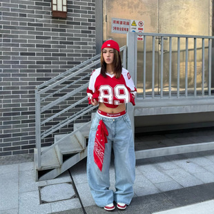 来图定制爆款外贸2欧美风女装时尚学院风领宽松短袖恤上衣夏季球