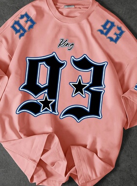 KING93休闲时尚两色长袖圆领T恤聚酯纤维家庭休闲数字96 涤纶针眼