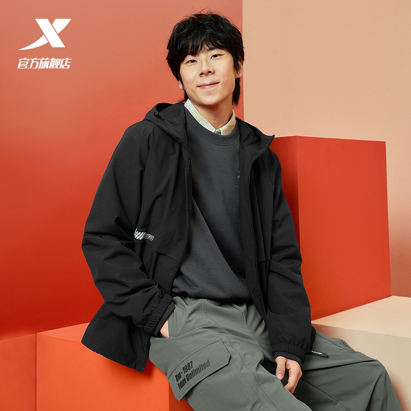 [商场同款】特步运动风衣男款秋冬新款梭织薄外套户外运动夹克服