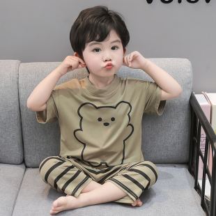 男儿童睡衣套装2025新款男宝莫代尔短袖条纹裤子宝宝家居服两件套
