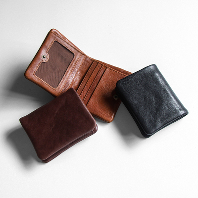 头层植鞣牛皮复古简约短款钱包