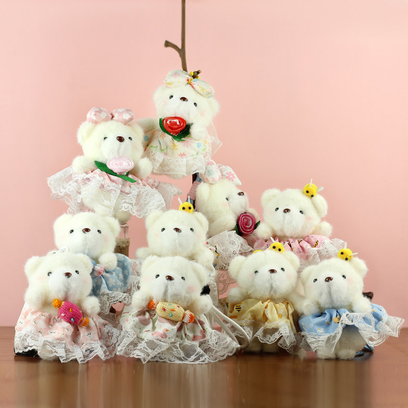 可爱萌花裙子小熊挂件毛绒玩具公仔玫瑰花包包挂饰钥匙扣娃娃玩偶