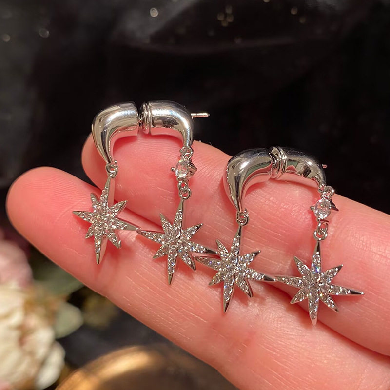 【下单立减50】八芒星耳环双面前后两戴金属风甜美优雅耳饰Y09