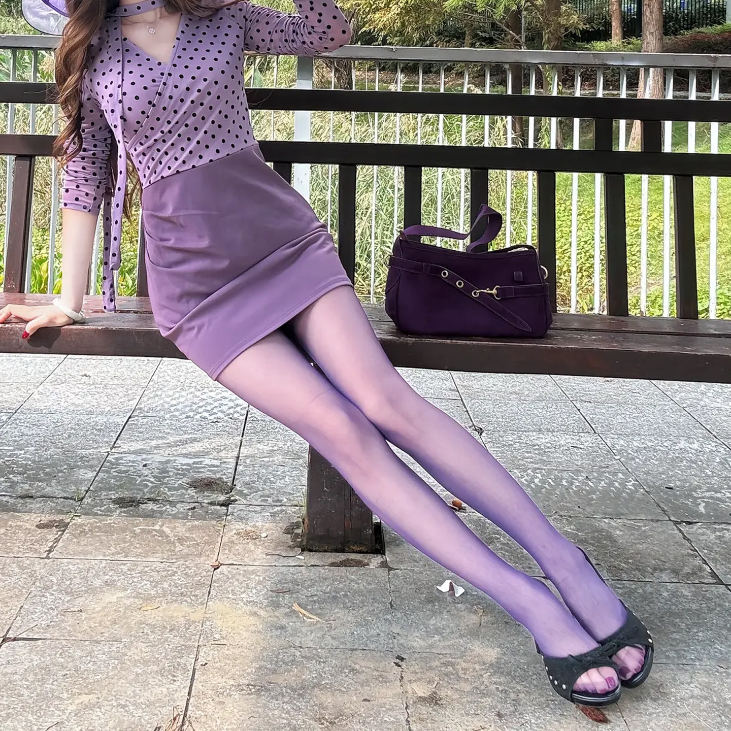 性感紫色连裤袜女美腿丝袜高光油亮细腻丝滑四季通用修身显瘦气质