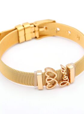 新diy串珠LOVE字母情侣手链欧洲魅力时尚不锈钢表带手镯工厂直销